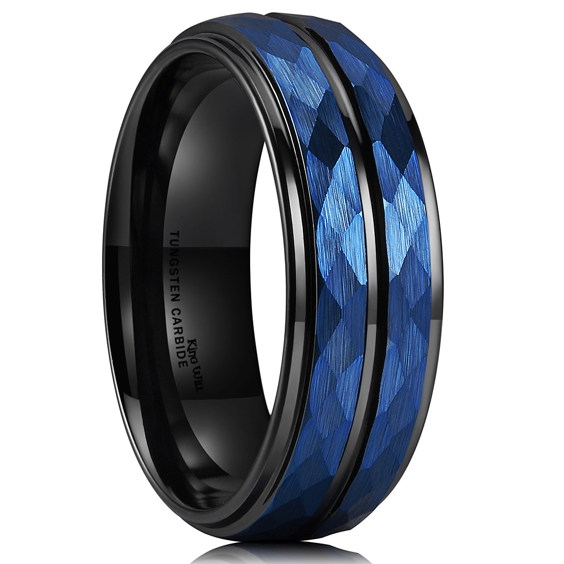 King Will Anneau Tungstène 8mm Argenté Martelé Multifacettes - Bande Mariage Homme - Confort Premium