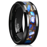 King Will &trade; 8mm Black Tungsten Rings, Men's Wedding Rings Flame orange lava sand - abalone shell - gold foil Inlay Beveled Edge Ring for Men Women