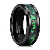 King Will &trade; Mens Black Wedding Band 8mm Tungsten Carbide Wedding Rings Green Foils Inlay High Polished Beveled Edge Unique Anniversary Rings Gift for Him