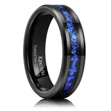 King Will &trade; Mens 6mm Black and Blue Tungsten Carbide Wedding Band Foils Inlay Beveled Edge Promise Rings