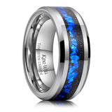 King Will &trade; 8mm Silver Tungsten Rings, Men's Wedding Rings Blue Foils Inlay Beveled Edge Ring for Men Women