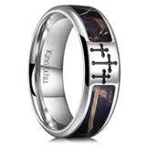King Will &trade; 8mm Silver Titanium Cross Rings, Men's Wedding Rings Camouflage Inlay Flat Cut Cross Wedding Band for Men Women and Durable