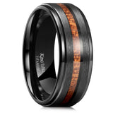 King Will &trade; Men's Titanium Wedding Band- 8mm Black Titanium Weding Ring with Koa Wood Inlay, Wooden Wedding Band Ring for Men Matte Brushed Finish