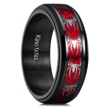 King Will &trade; 8mm Black Stainless Steel Fidget Rings, Men's Wedding Rings Spinner Red Opal & Spider Inlay Wedding Band for Men Women and Durable