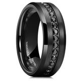 King Will &trade; Mens 8mm Black Men Women Tungsten Carbied Rings Wedding Bands Cubic Zirconia Eternity Ring CZ Inlaid Black
