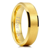 King Will &trade; GLORY Tungsten Wedding Band for Men Women, 6mm Width Carbide Tungten Wedding Ring with 24K Gold Plated Matte Finish Laser I LOVE YOU