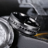 King Will &trade; Mens 8mm Black Men Women Tungsten Carbied Rings Wedding Bands Cubic Zirconia Eternity Ring CZ Inlaid Black