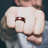 King Will &trade; 8mm Black Stainless Steel Fidget Rings, Men's Wedding Rings Spinner Red Opal & Spider Inlay Wedding Band for Men Women and Durable