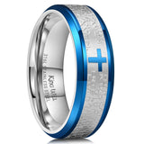 King Will &trade; 316L Stainless Steel Men Wedding Band-8mm Sliver Lord's Prayer Cross Ring with Bible Words Engraved High Polished