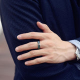 King Will &trade; 316L Stainless Steel Wedding Band - Viking Men Ring Tree of Life Rune Design and Abalone Shell Inlay, 8mm Men Ring Vintage Grey Finish