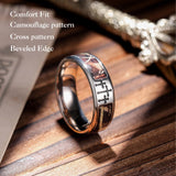 King Will &trade; 8mm Silver Titanium Cross Rings, Men's Wedding Rings Camouflage Inlay Flat Cut Cross Wedding Band for Men Women and Durable