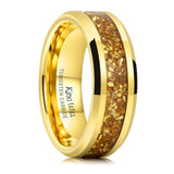 King Will &trade; 8mm Gold Tungsten Rings, Men's Wedding Rings Gold Meteorite Inlay Beveled Edge Ring for Men Women