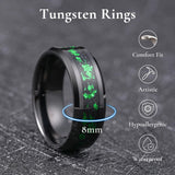 King Will &trade; Mens Black Wedding Band 8mm Tungsten Carbide Wedding Rings Green Foils Inlay High Polished Beveled Edge Unique Anniversary Rings Gift for Him