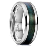 King Will &trade; 8mm Silver Tungsten Rings, Men's Wedding Rings Blue-green Quicksand Inlay Beveled Edge Ring for Men Women