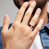 King Will &trade; 8mm Black Stainless Steel Fidget Rings, Men's Wedding Rings Spinner Red Opal & Spider Inlay Wedding Band for Men Women and Durable