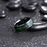 King Will &trade; Mens Black Wedding Band 8mm Tungsten Carbide Wedding Rings Green Foils Inlay High Polished Beveled Edge Unique Anniversary Rings Gift for Him