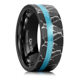 King Will &trade; 8mm Black Tungsten Rings, Men's Wedding Rings Blue Quicksand Inlay Beveled Edge Ring for Men Women