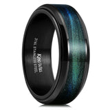 King Will &trade; Mens 8mm Stainless Steel Rings Anxiety Fidget Spinner Ring Black Plated Blue Green Galaxy Sand Inlay Spinning Wedding Bands