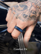 King Will &trade; 8mm Black Blue Stainless Steel Rings, Men's Wedding Rings Ring for Men Women