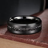King Will &trade; Mens 8mm Black Men Women Tungsten Carbied Rings Wedding Bands Cubic Zirconia Eternity Ring CZ Inlaid Black