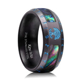 King Will &trade; 316L Stainless Steel Men Wedding Band-Viking Men Ring with Tree of Life Rune Design and Abalone Shell Inlay, 8mm Wedding Ring Vintage Black Finish