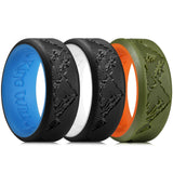 King Will &trade; Men's Silicone Wedding Bands, 8mm with Unique Mountain Peak Design, Rubber Engagement Rings for Daily Wear 3Pack Size 8 (Black & Blue + Black & White + Olive Green & Orange)