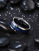 King Will &trade; 8mm Silver Tungsten Rings, Men's Wedding Rings Blue Foils Inlay Beveled Edge Ring for Men Women