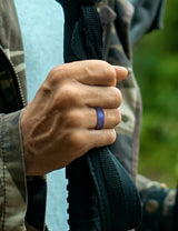 King Will &trade; Silicone Wedding Band for Men Women- Thin Ring with Geometric Pattern, Hypoallergenic Rubber Ring, Dark Blue
