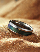 King Will &trade; 8mm Silver Tungsten Rings, Men's Wedding Rings Blue-green Quicksand Inlay Beveled Edge Ring for Men Women