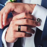 King Will &trade; 8mm Black Tungsten Rings, Hammered Men's Wedding Rings Domed Ring for Men Women