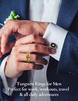 King Will &trade; 8mm Gold Tungsten Rings, Men's Wedding Rings Gold Meteorite Inlay Beveled Edge Ring for Men Women