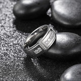 King Will &trade; Men's Titanium Wedding Band - 8mm Polished Band with Step Edges and Cross Design Featuring White Zirconia Insets