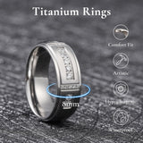 King Will &trade; Men's Titanium Wedding Band - 8mm Polished Band with Step Edges and Cross Design Featuring White Zirconia Insets