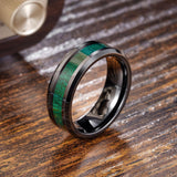 King Will &trade; 8mm Tungsten Wedding Band for Men Nature Green Maple Wood Grain Inlay Mens Wedding Ring Black Plated High Polished Beveled Edges