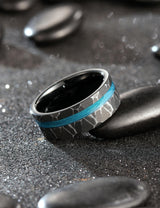 King Will &trade; 8mm Black Tungsten Rings, Men's Wedding Rings Blue Quicksand Inlay Beveled Edge Ring for Men Women