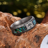 King Will &trade; 316L Stainless Steel Wedding Band - Viking Men Ring Tree of Life Rune Design and Abalone Shell Inlay, 8mm Men Ring Vintage Grey Finish