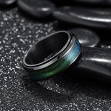 King Will &trade; Mens 8mm Stainless Steel Rings Anxiety Fidget Spinner Ring Black Plated Blue Green Galaxy Sand Inlay Spinning Wedding Bands
