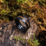 King Will &trade; Men's Titanium Wedding Band- 8mm Black Titanium Weding Ring with Koa Wood Inlay, Wooden Wedding Band Ring for Men Matte Brushed Finish