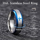 King Will &trade; 316L Stainless Steel Men Wedding Band-8mm Sliver Lord's Prayer Cross Ring with Bible Words Engraved High Polished