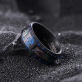 King Will &trade; 316L Stainless Steel Men Wedding Band-Viking Men Ring with Tree of Life Rune Design and Abalone Shell Inlay, 8mm Wedding Ring Vintage Black Finish