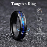 King Will &trade; Mens 6mm Black and Blue Tungsten Carbide Wedding Band Foils Inlay Beveled Edge Promise Rings