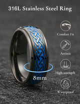 King Will &trade; 8mm Black Blue Stainless Steel Rings, Men's Wedding Rings Domed Ring for Men Women