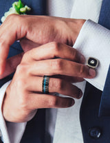King Will &trade; 8mm Black Tungsten Rings, Men's Wedding Rings Blue Quicksand Inlay Beveled Edge Ring for Men Women