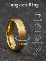 King Will &trade; GLORY Wedding Rings for Men Women, 6mm Width Tungsten Carbide Wedding Ring 14K Gold Plated Matte Brushed Polish Laser I LOVE YOU