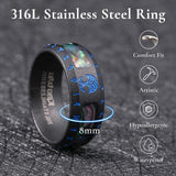 King Will &trade; 316L Stainless Steel Men Wedding Band-Viking Men Ring with Tree of Life Rune Design and Abalone Shell Inlay, 8mm Wedding Ring Vintage Black Finish