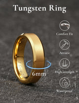 King Will &trade; GLORY Tungsten Wedding Band for Men Women, 6mm Width Carbide Tungten Wedding Ring with 24K Gold Plated Matte Finish Laser I LOVE YOU