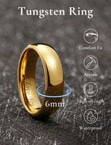 King Will &trade; 6mm "I Love You" Gold Tungsten Rings, Men's Wedding Rings Basic Domed Ring for Men Women