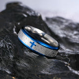 King Will &trade; 316L Stainless Steel Men Wedding Band-8mm Sliver Lord's Prayer Cross Ring with Bible Words Engraved High Polished