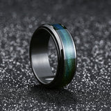King Will &trade; Mens 8mm Stainless Steel Rings Anxiety Fidget Spinner Ring Black Plated Blue Green Galaxy Sand Inlay Spinning Wedding Bands