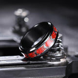 King Will &trade; 8mm Black Stainless Steel Fidget Rings, Men's Wedding Rings Spinner Red Opal & Spider Inlay Wedding Band for Men Women and Durable